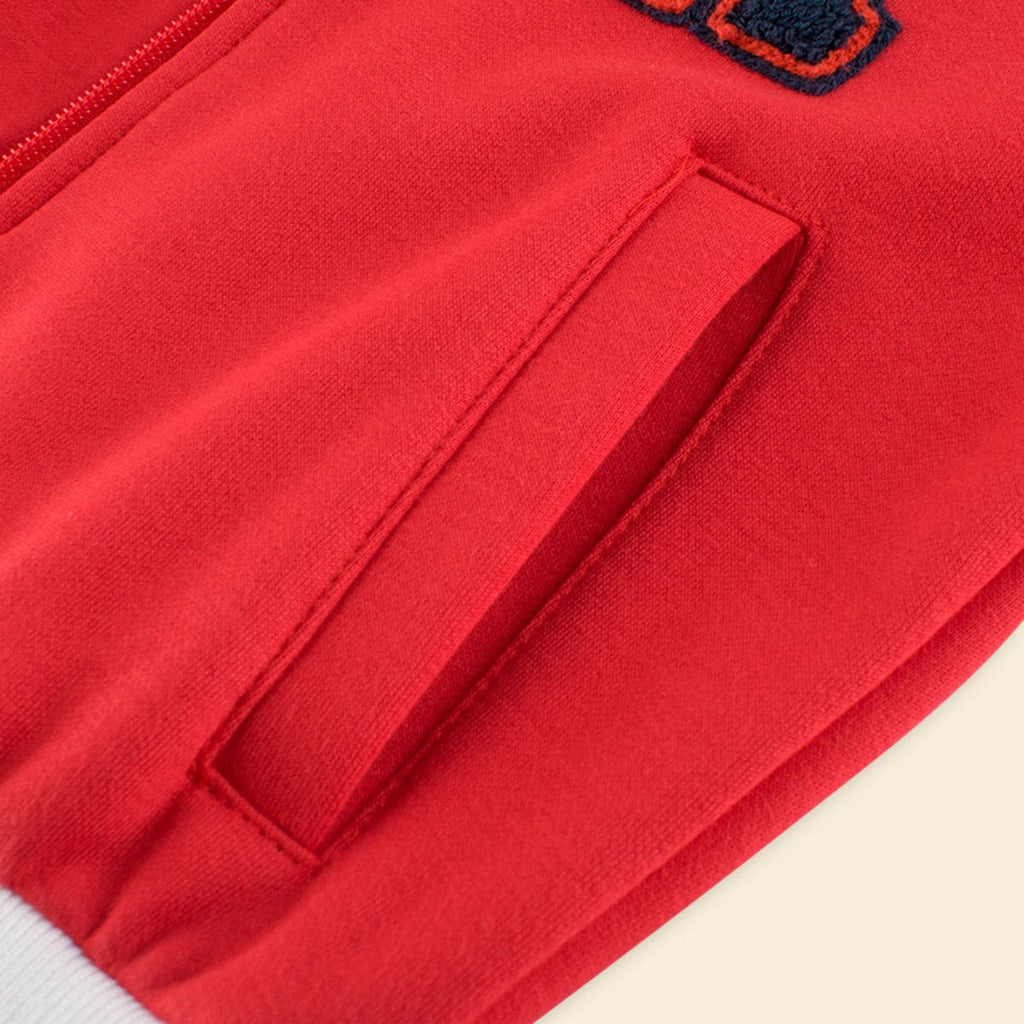 Boys Red Color-blocked Long Sleeves Varsity Jacket Coats & Jackets   