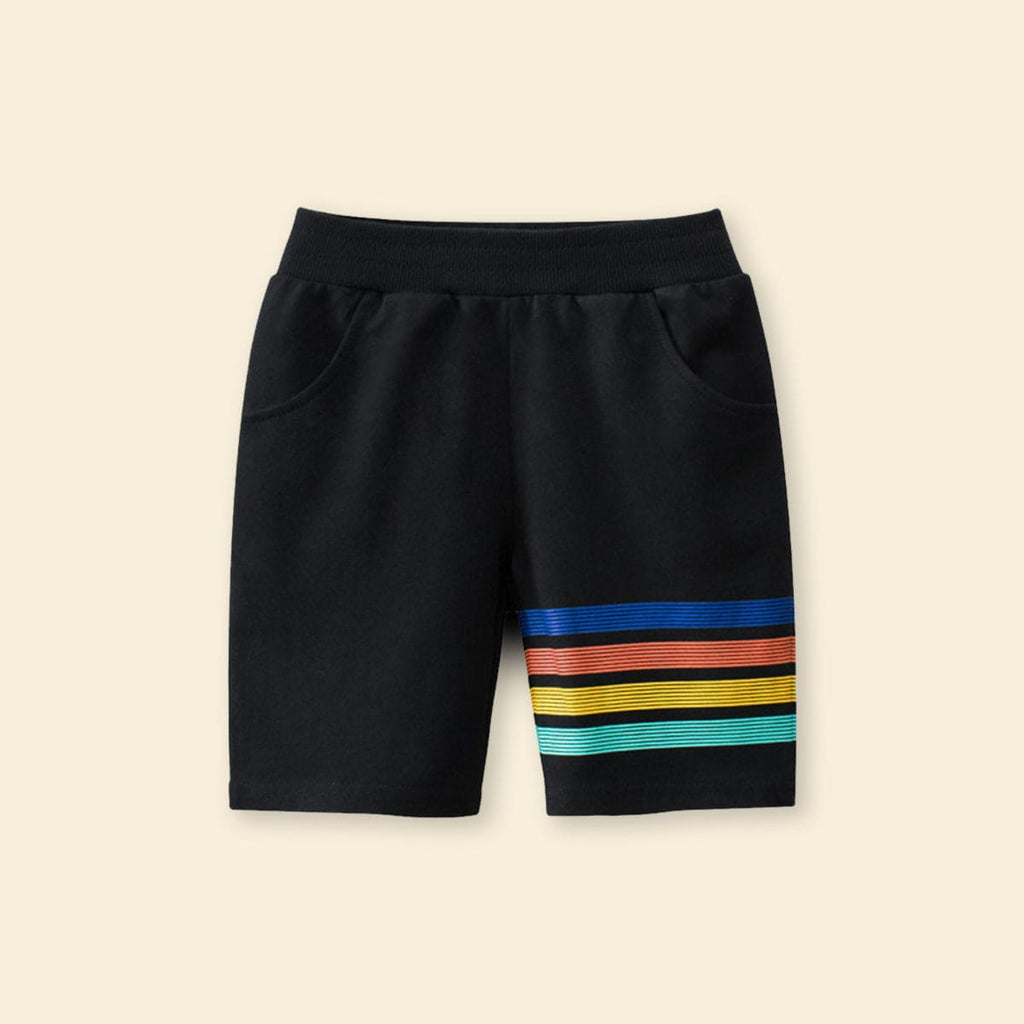 Boys Black Striped Elasticated Regular Shorts Shorts   