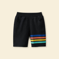 Boys Black Striped Elasticated Regular Shorts Shorts   