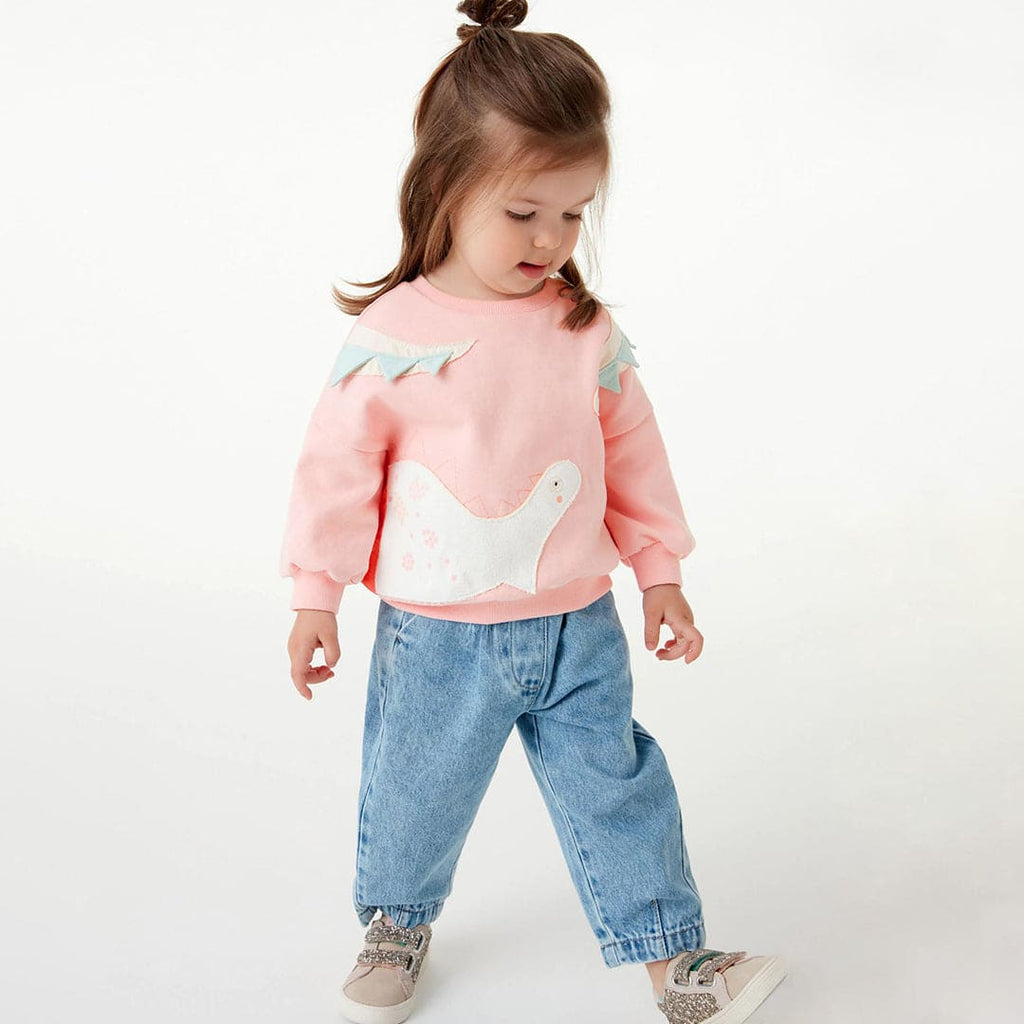 Girls Peach Long Sleeve Dinosaur Embroidered Sweatshirt Sweatshirts & Hoodies Peach 1-2 Y 