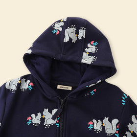 Girls Black Long Sleeve Squirrel Printed Hooded Sweatshirt Sweatshirts & Hoodies   