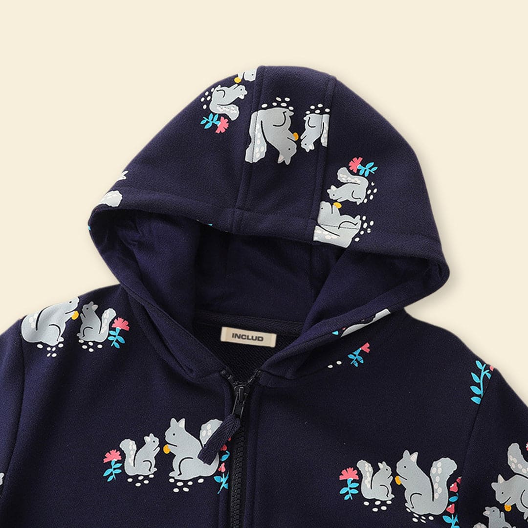 Girls Black Long Sleeve Squirrel Printed Hooded Sweatshirt Sweatshirts & Hoodies   