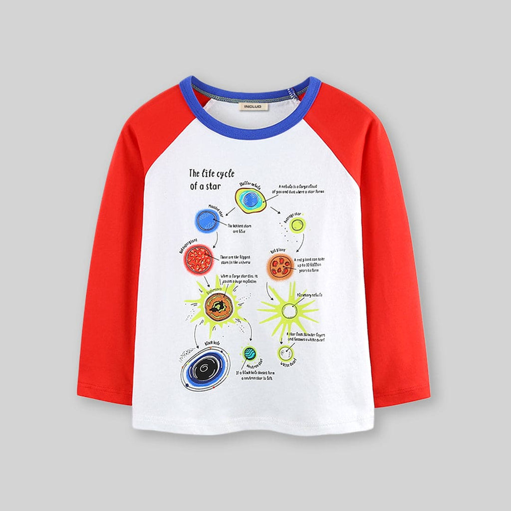 Boys White Planet Printed Ranglan Sleeves Cotton Knitted T-Shirt Tshirts White 1-2 Y 