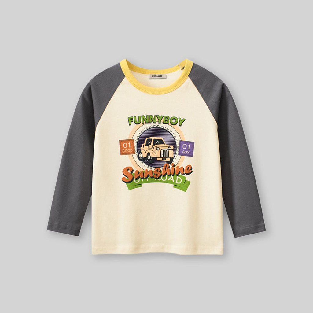Boys Gray Graphic Print Raglan Sleeves T-shirt Tshirts   