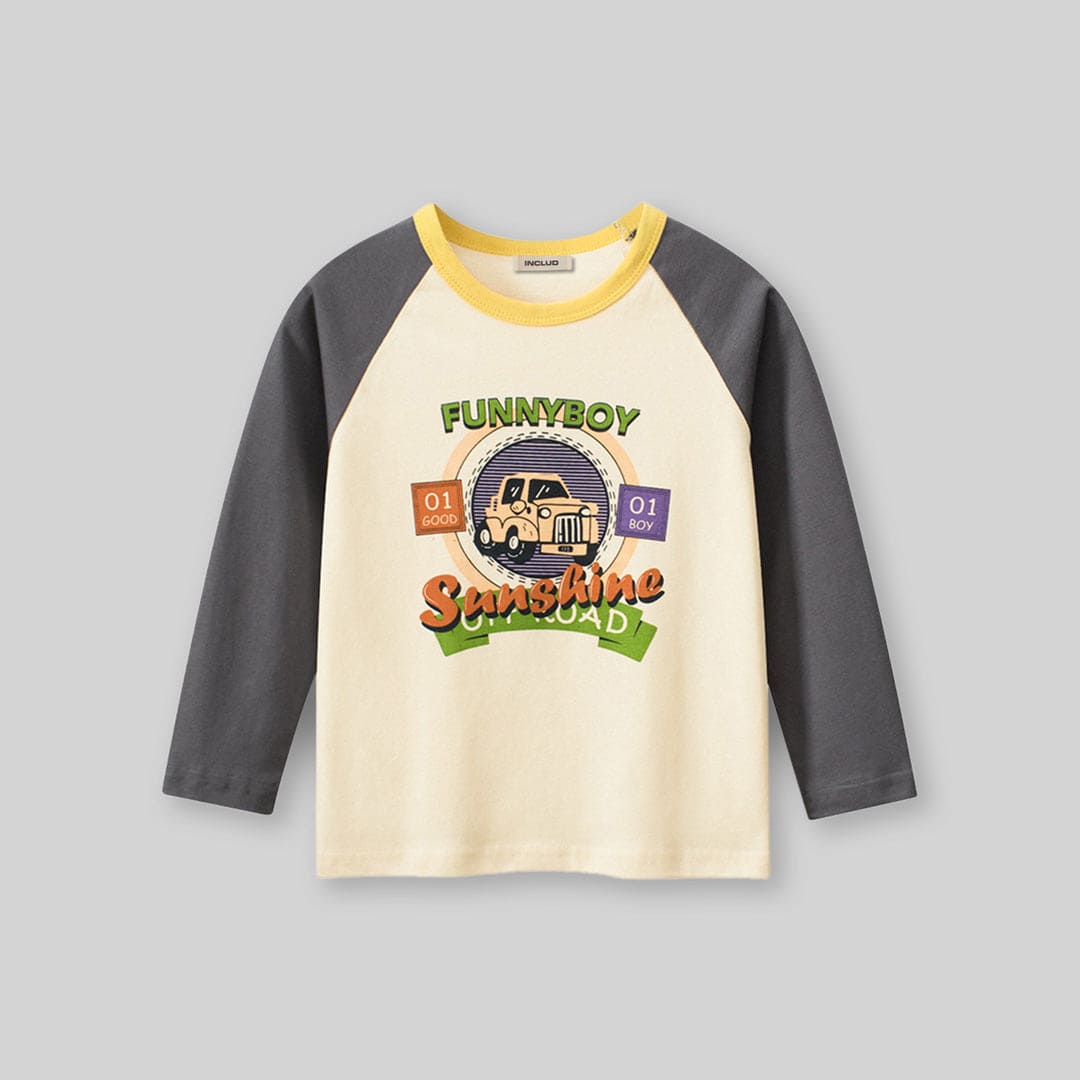 Boys Gray Graphic Print Raglan Sleeves T-shirt Tshirts   