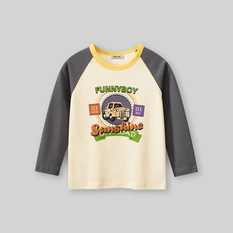 Boys Gray Graphic Print Raglan Sleeves T-shirt Tshirts   