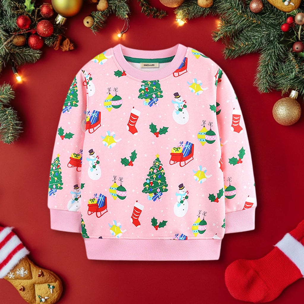 Girls Pink Long Sleeve Christmas Pullover Sweatshirt Sweatshirts & Hoodies Pink 1-2 Y 