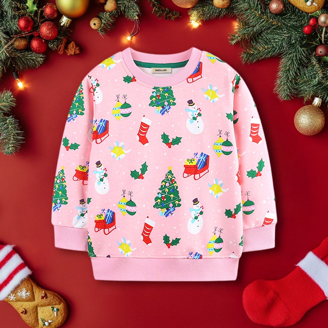 Girls Pink Long Sleeve Christmas Pullover Sweatshirt Sweatshirts & Hoodies Pink 1-2 Y 