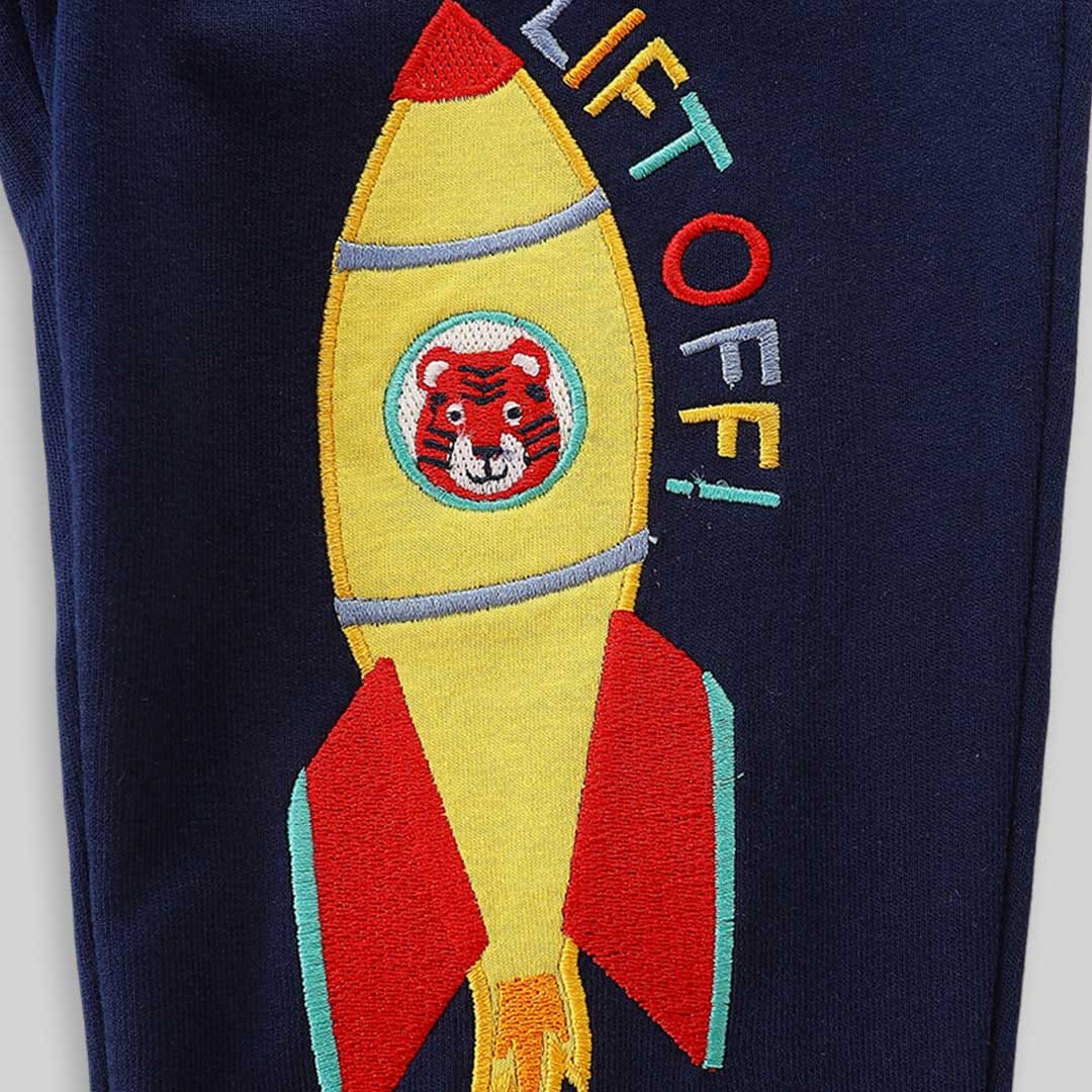 Boys Navy Spaceship Embroidered Sweatpants Joggers   