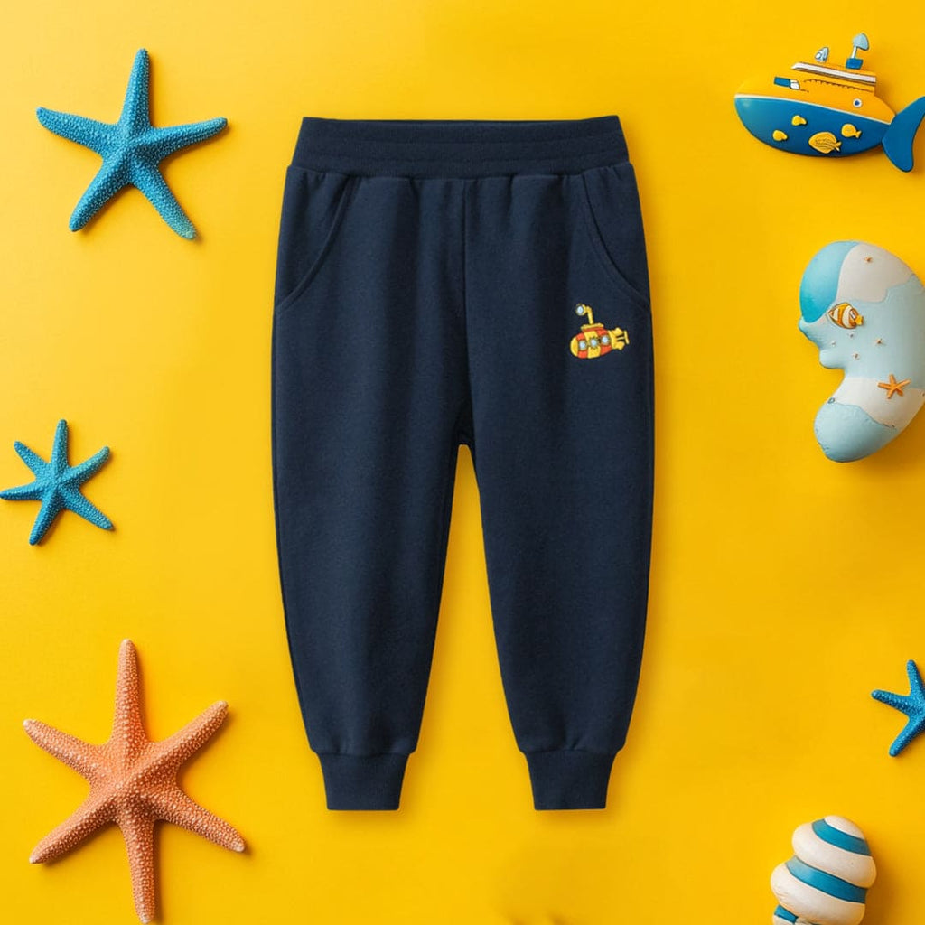 Boys Blue Elasticated Embroidered Rib Trouser Trackpants & Joggers Blue 1-2 Y 