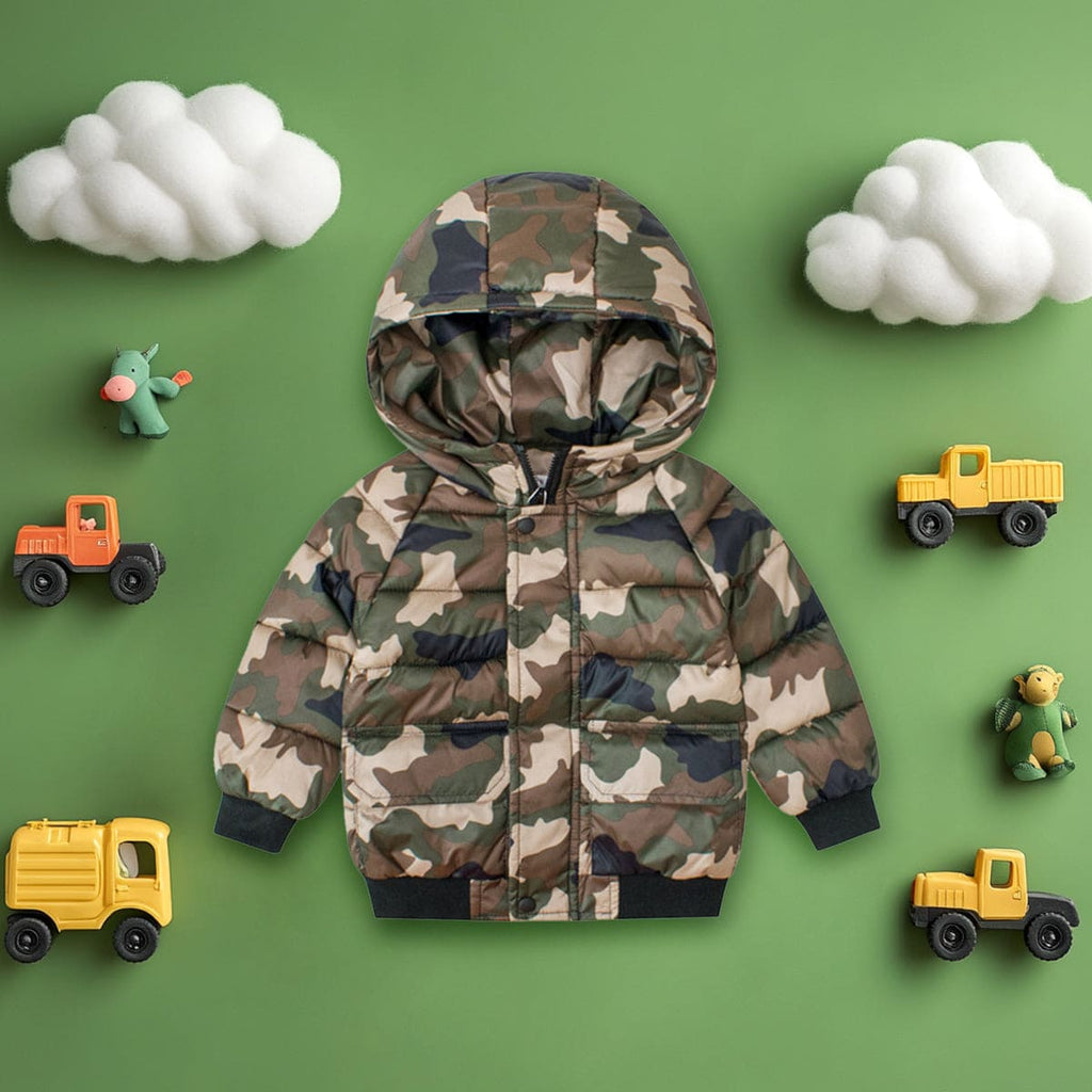 Boys Green Camouflage Print Long Sleeves Jacket Coats & Jackets Green 1-2 Y 