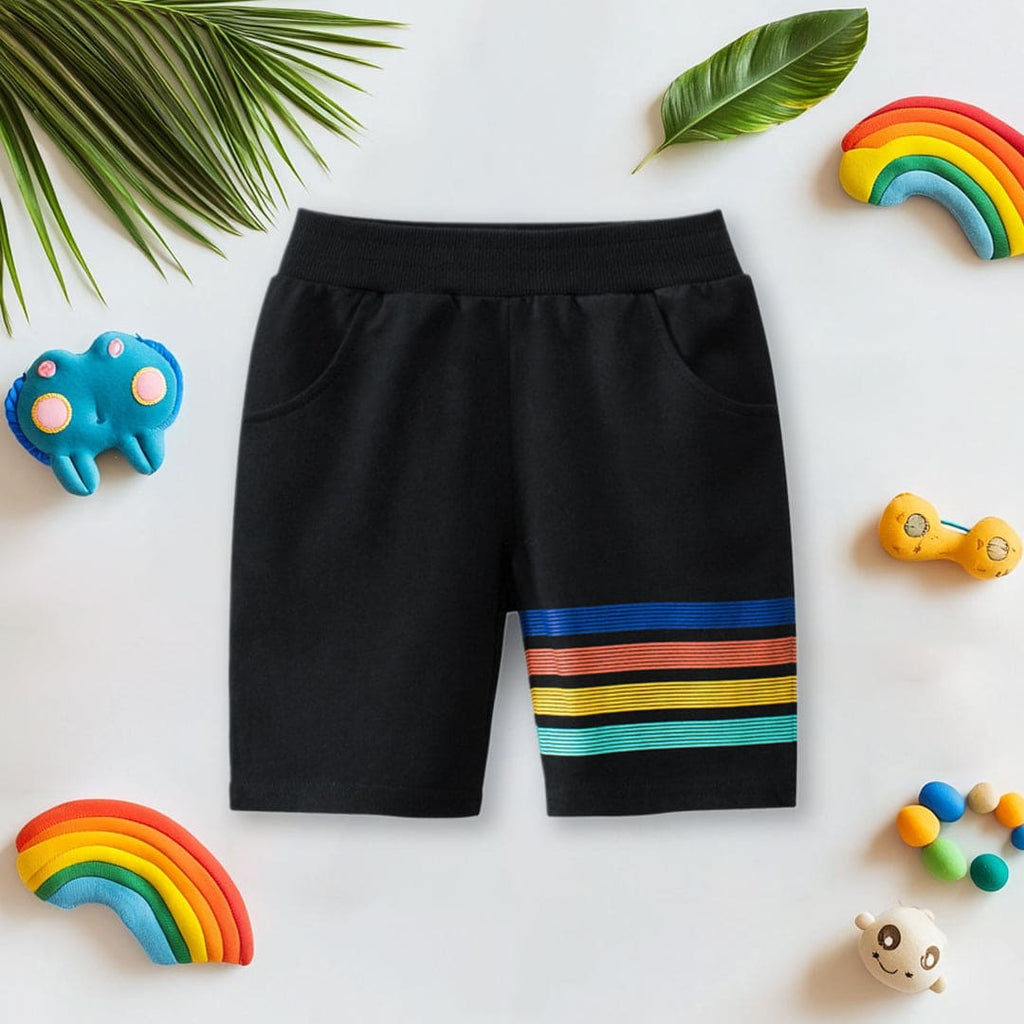 Boys Black Striped Elasticated Regular Shorts Shorts Black 1-2 Y 