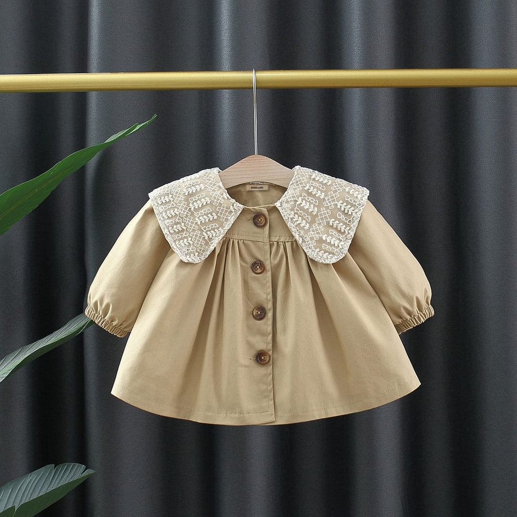 Girls Khaki Peter Pan Lace Collar A-Line Top Tops Khaki 1-2 Y 