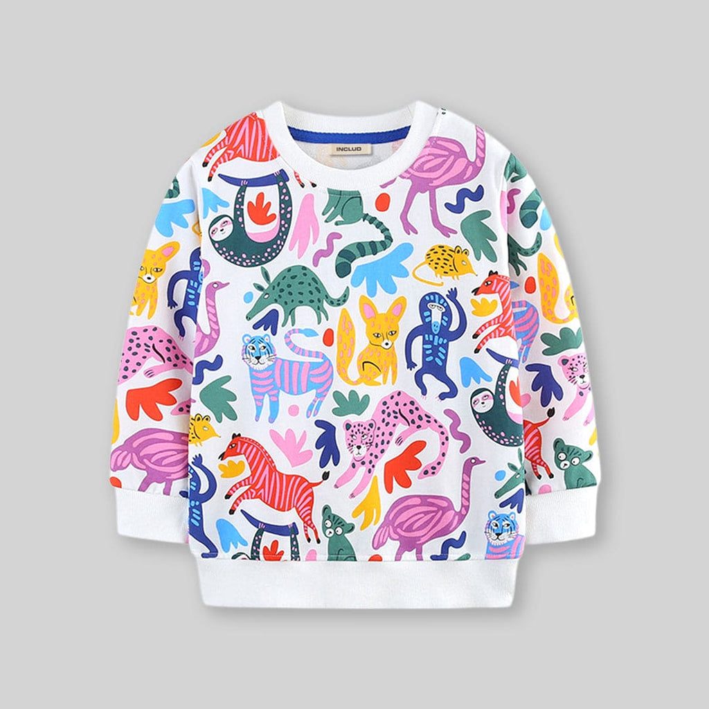 Girls Multicolor Long Sleeve Animal Printed Sweatshirt Sweatshirts & Hoodies   