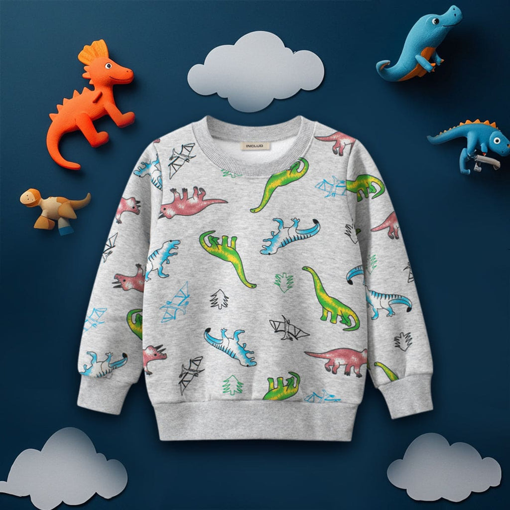 Boys Gray All Over Dinosaur Print Long Sleeves Sweatshirt