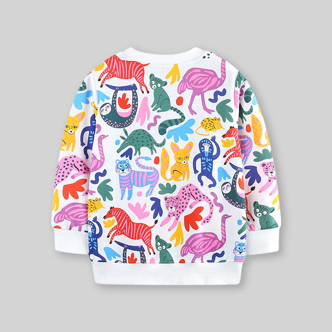 Girls Multicolor Long Sleeve Animal Printed Sweatshirt Sweatshirts & Hoodies   