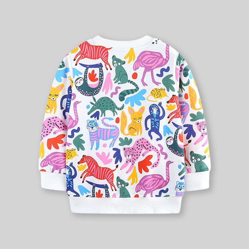 Girls Multicolor Long Sleeve Animal Printed Sweatshirt Sweatshirts & Hoodies   