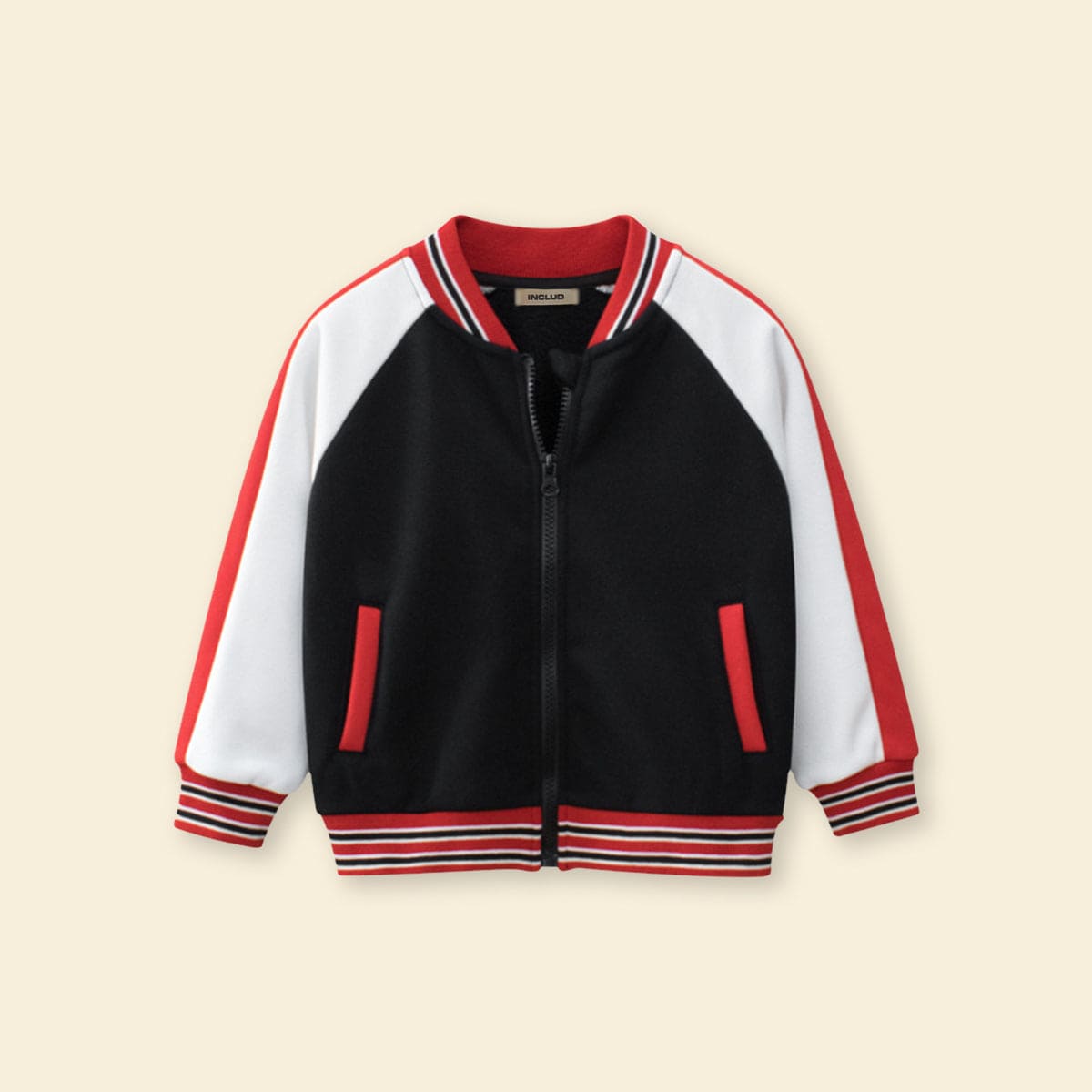 Boys Black Color-blocked Long Sleeves Varsity Jacket Coats & Jackets   