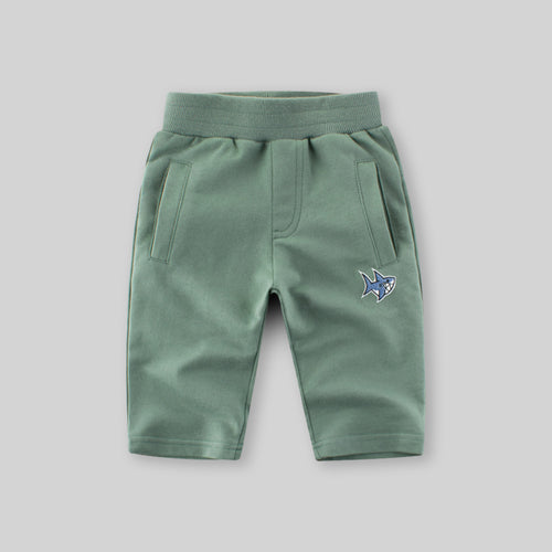 Boys Green Shark Embroidered Elasticated Shorts Shorts   