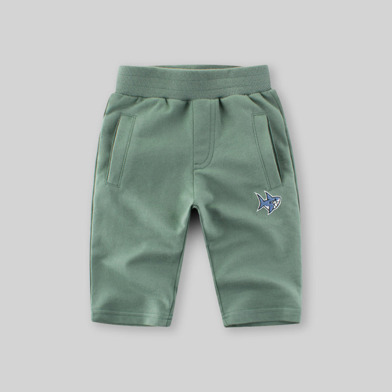 Boys Green Shark Embroidered Elasticated Shorts Shorts   