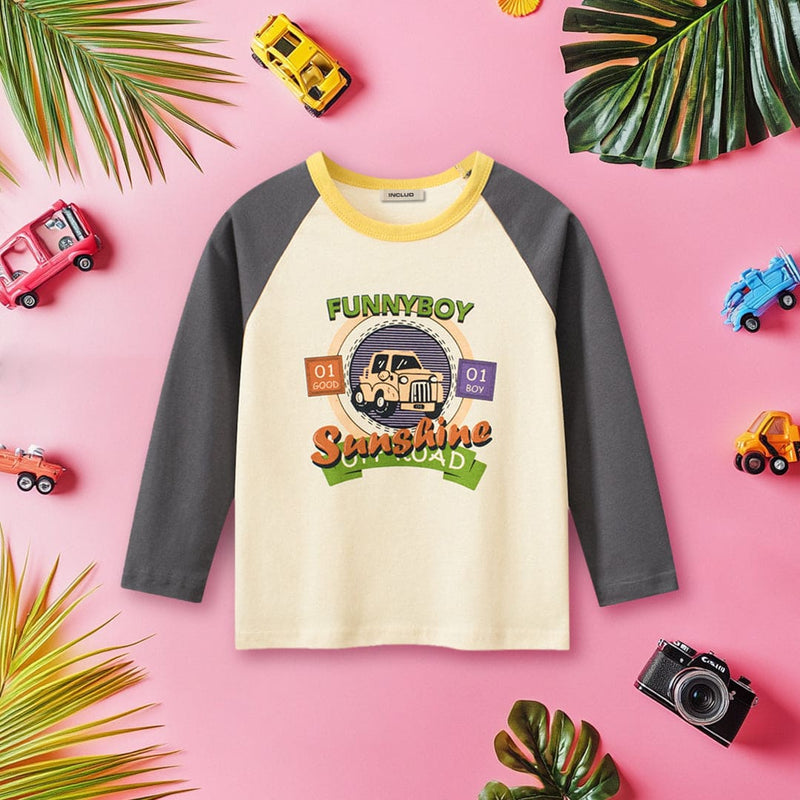 Boys Gray Graphic Print Raglan Sleeves T-shirt Tshirts Gray 1-2 Y 