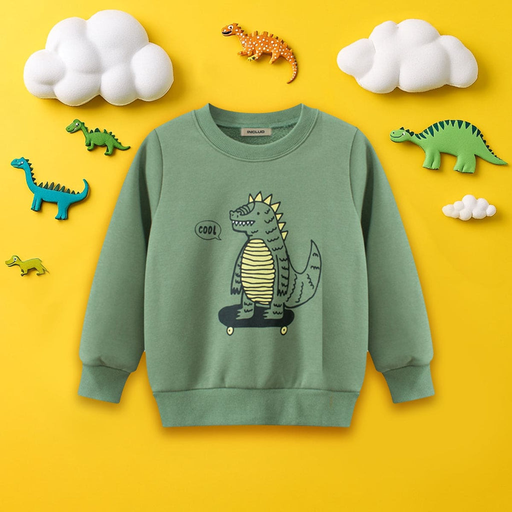 Boys Green Dinosaur Print Long Sleeves Sweatshirt Sweatshirts & Hoodies Green 1-2 Y 