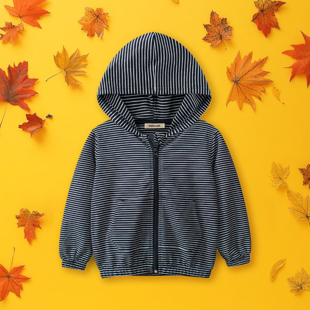 Boys Blue Striped Full Sleeves Hoodie Sweatshirts & Hoodies Blue 1-2 Y 