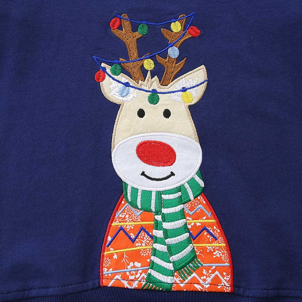 Boys Navy Long Sleeve Christmas Embroidered Sweatshirt Sweatshirts & Hoodies   