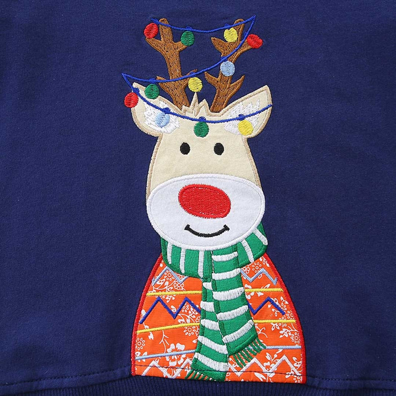 Boys Navy Long Sleeve Christmas Embroidered Sweatshirt Sweatshirts & Hoodies   