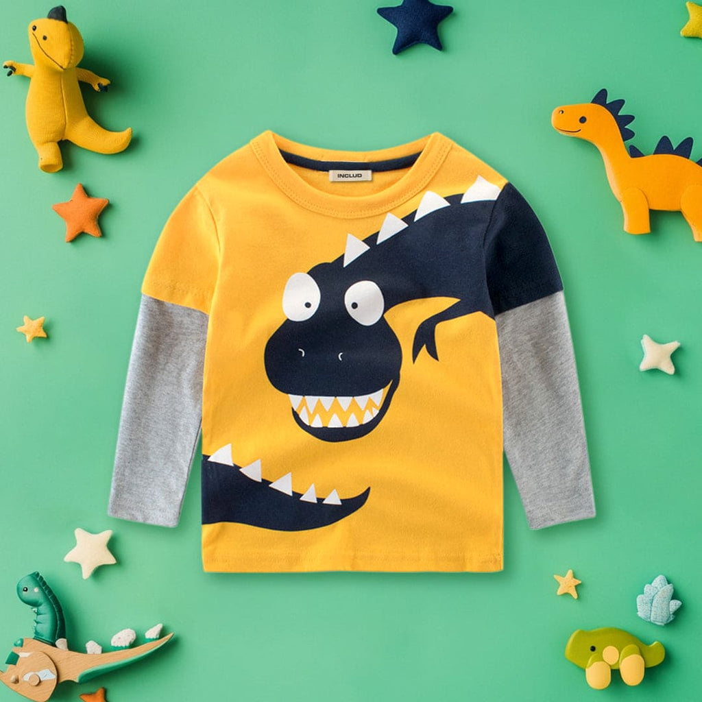 Boys Yellow Dinosaur Print Full Sleeves T-shirt Tshirts Yellow 1-2 Y 