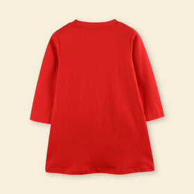 Girls Red Christmas Tree Embroidered Knitted Princess Dress Casual Dresses   