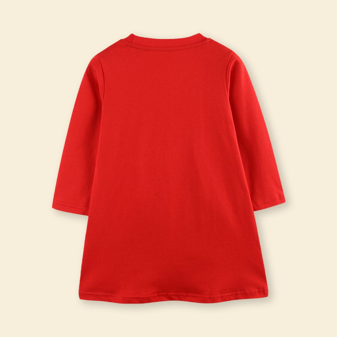 Girls Red Christmas Tree Embroidered Knitted Princess Dress Casual Dresses   