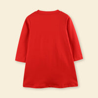 Girls Red Christmas Tree Embroidered Knitted Princess Dress Casual Dresses   