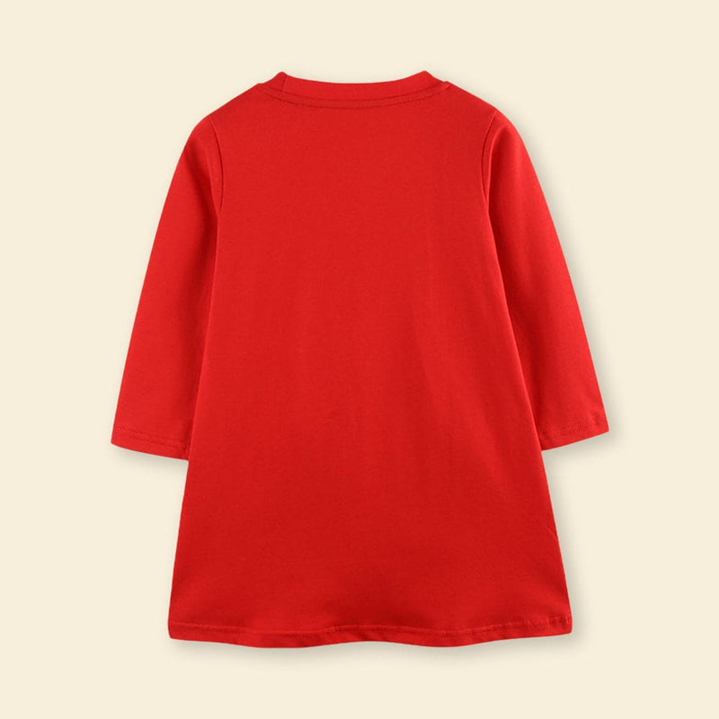Girls Red Christmas Tree Embroidered Knitted Princess Dress Casual Dresses   