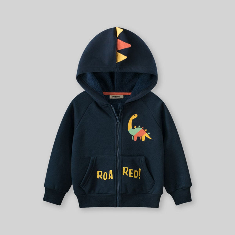 Boys Blue Dinosaur Print Long Sleeves Hooded Sweatshirt Sweatshirts & Hoodies   