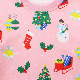 Girls Pink Long Sleeve Christmas Pullover Sweatshirt Sweatshirts & Hoodies   