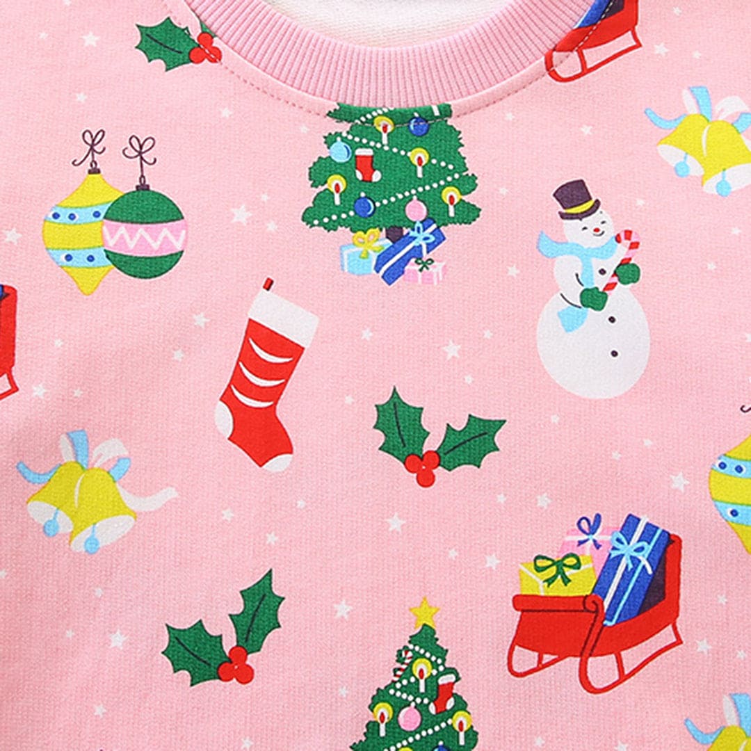 Girls Pink Long Sleeve Christmas Pullover Sweatshirt Sweatshirts & Hoodies   