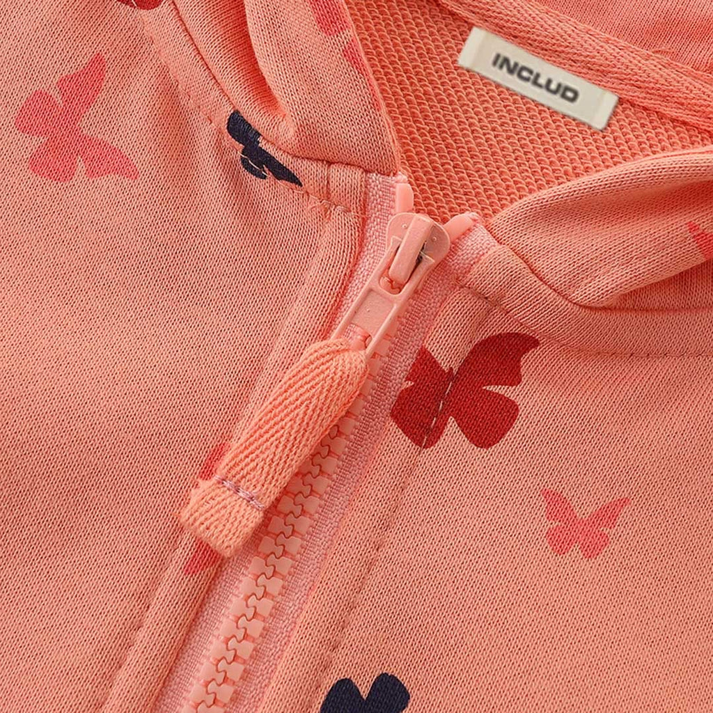 Girls Peach Long Sleeve Butterfly Printed Front Open Hooded Sweatshirt Sweatshirts & Hoodies   