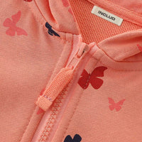 Girls Peach Long Sleeve Butterfly Printed Front Open Hooded Sweatshirt Sweatshirts & Hoodies   
