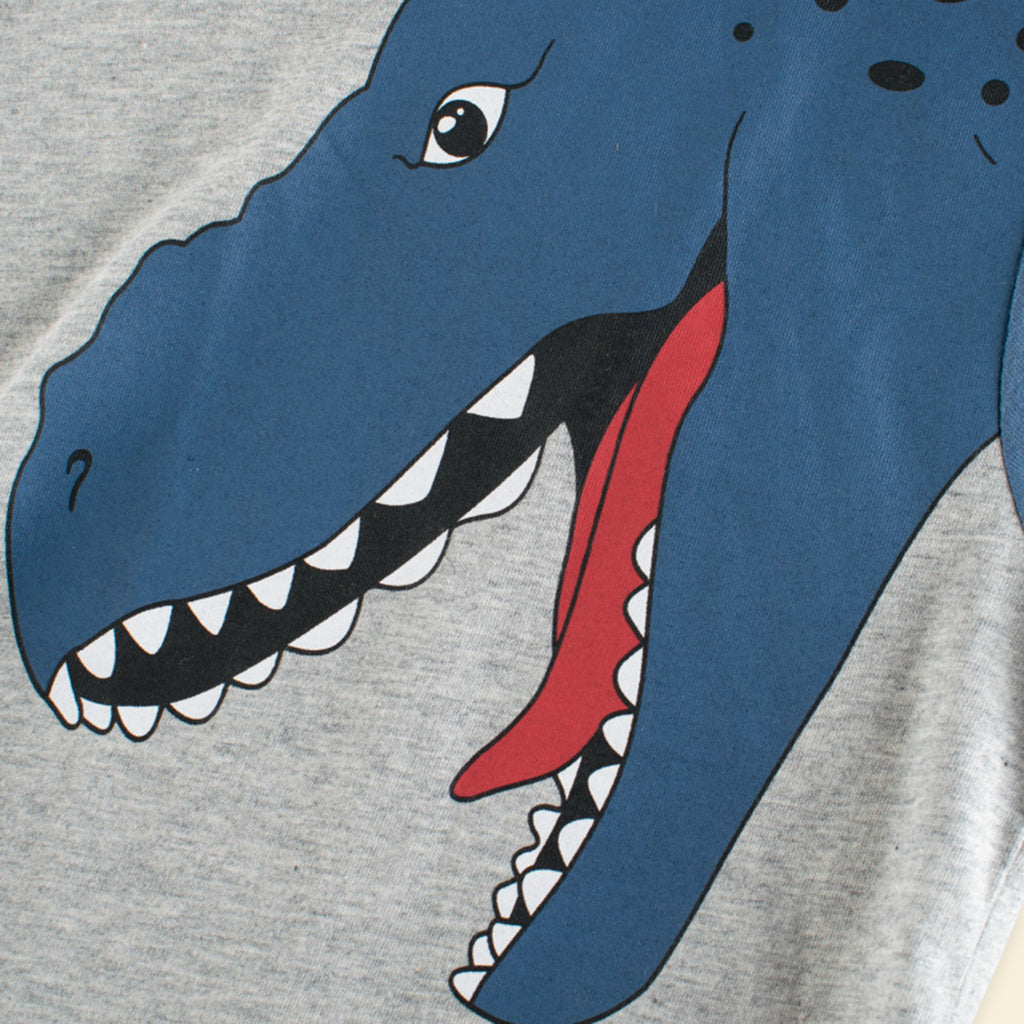 Boys Gray Dinosaur Print Short Sleeves T-shirt Tshirts   