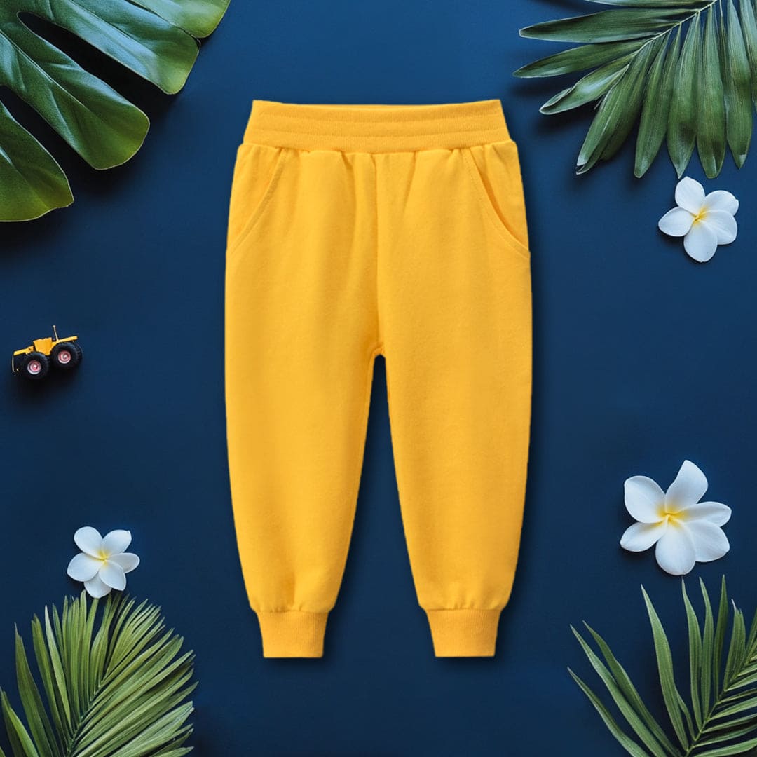 Boys Yellow Solid Elasticated Rib Trouser Trackpants & Joggers Yellow 1-2 Y 