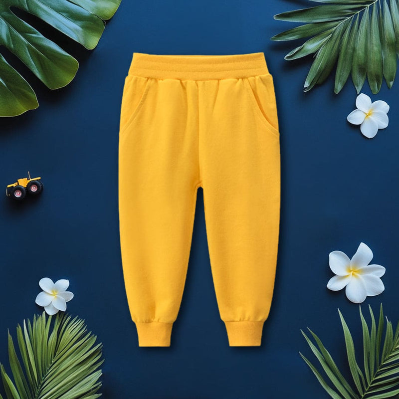 Boys Yellow Solid Elasticated Rib Trouser Trackpants & Joggers Yellow 1-2 Y 