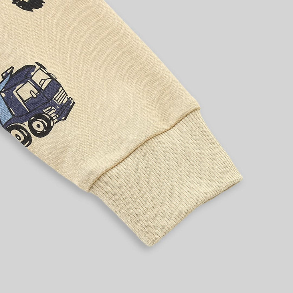 Boys Beige Long Sleeve Car Printed Round Neck Sweatshirt Sweatshirts & Hoodies   