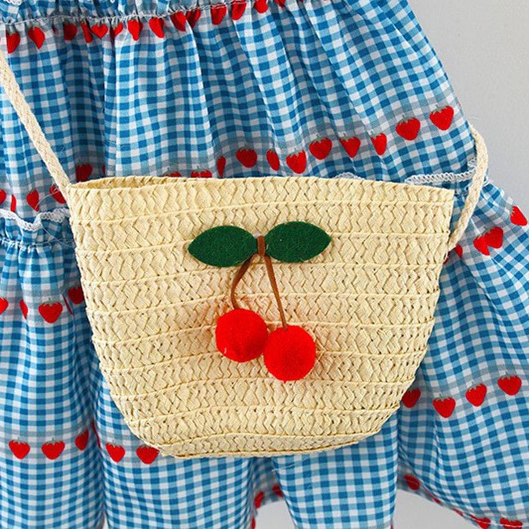 Girls Sleeveless Gingham Check Dress With Pom Pom Casual Dresses   