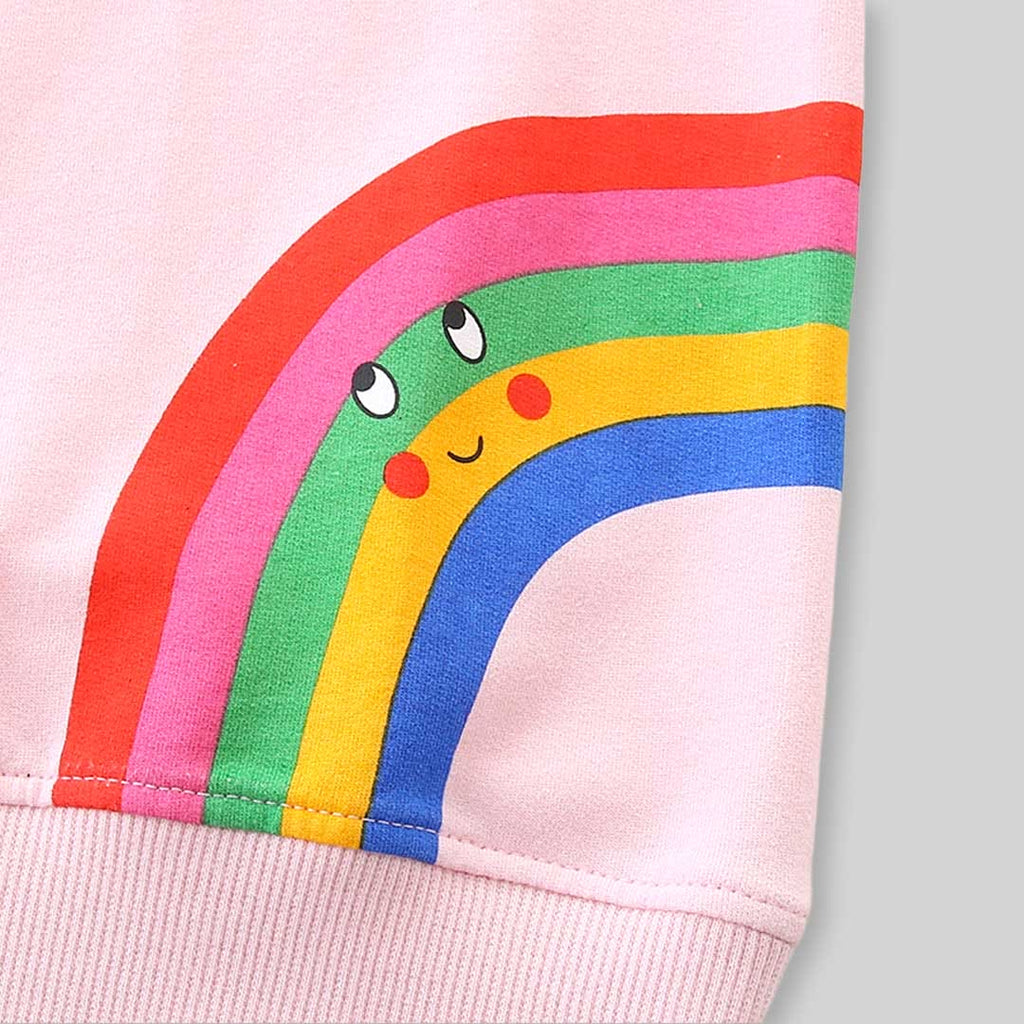 Girls Pink Long Sleeve Cloud Printed Sweatshirt Sweatshirts & Hoodies   