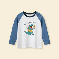 Boys White Dinosaur Print Raglan Sleeves T-shirt Tshirts   