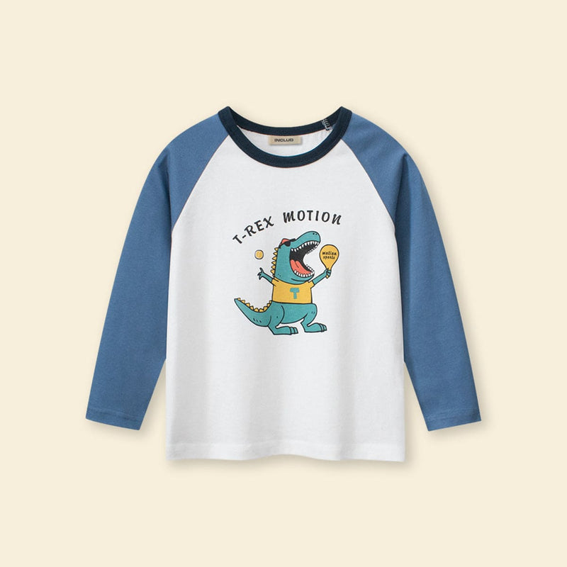 Boys White Dinosaur Print Raglan Sleeves T-shirt Tshirts   