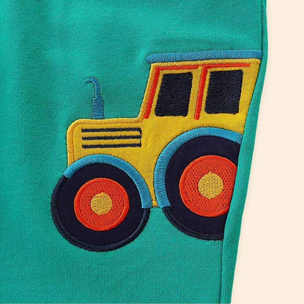 Boys Green Car Embroidered Sweatpants Joggers   