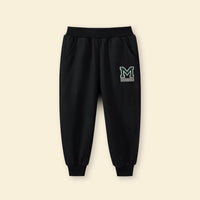 Boys Black Elasticated Motif Print Rib Trouser Trackpants & Joggers   