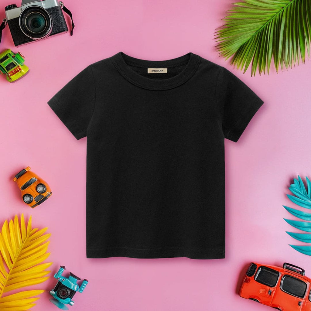 Boys Black Knitted Regular Short Sleeves T-shirt Tshirts Black 1-2 Y 